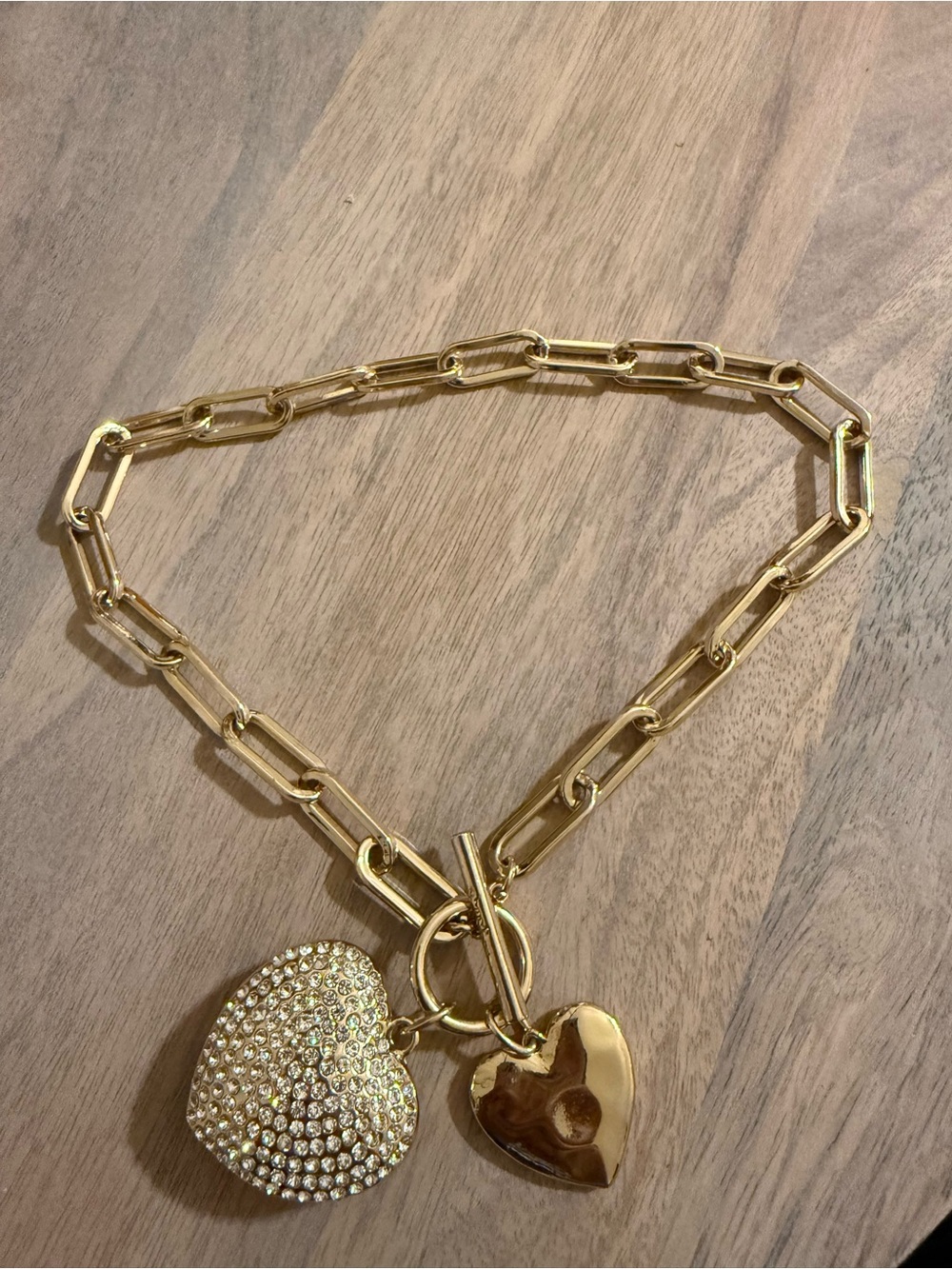 Lilly Pulitzer Gold Paperclip Chain Necklace with Heart Charms